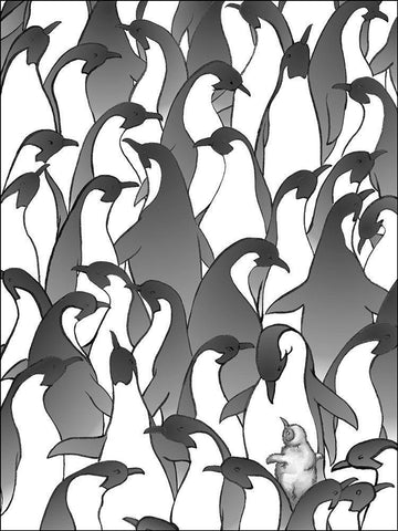 Penguin Family I Black Ornate Wood Framed Art Print with Double Matting by Swinford, Charles