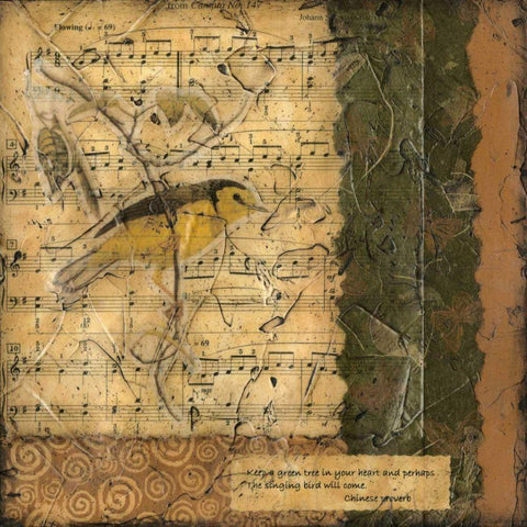 Bird Melody II Gold Ornate Wood Framed Art Print with Double Matting by Slocum, Nancy