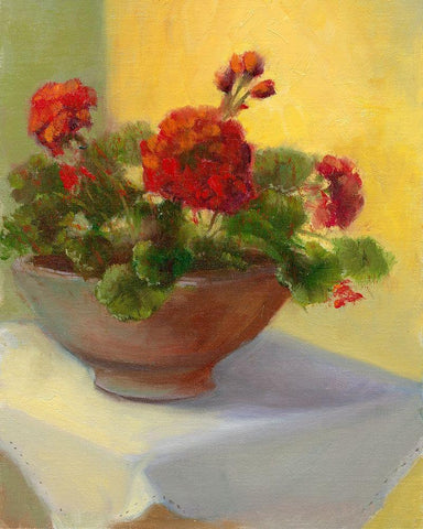 Tuscan Geraniums White Modern Wood Framed Art Print with Double Matting by Weber, Mary Jean