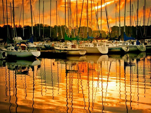 Marina Sunrise I White Modern Wood Framed Art Print with Double Matting by Head, Danny