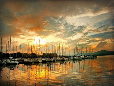 Marina Sunrise II White Modern Wood Framed Art Print with Double Matting by Head, Danny