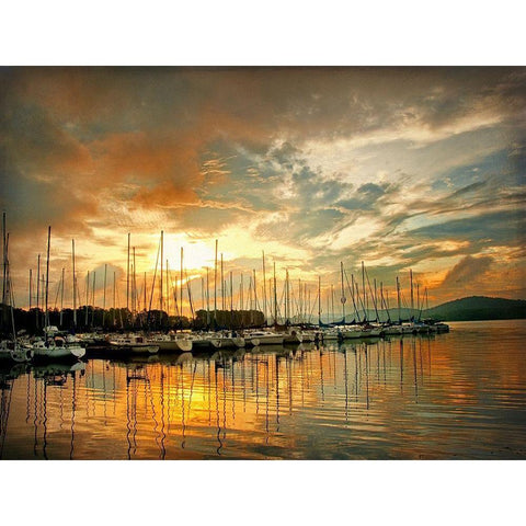 Marina Sunrise II Black Modern Wood Framed Art Print with Double Matting by Head, Danny