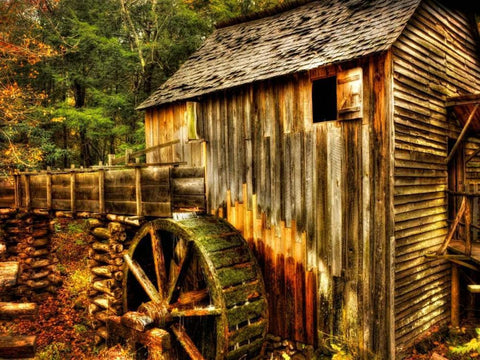 Water Wheel White Modern Wood Framed Art Print with Double Matting by Head, Danny