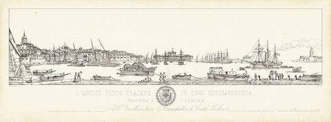 Antique Seaport I White Modern Wood Framed Art Print with Double Matting by Aquaroni, Antonio
