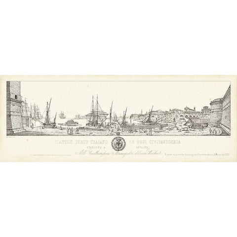 Antique Seaport II Gold Ornate Wood Framed Art Print with Double Matting by Aquaroni, Antonio