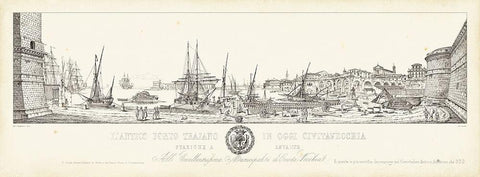 Antique Seaport II Black Ornate Wood Framed Art Print with Double Matting by Aquaroni, Antonio