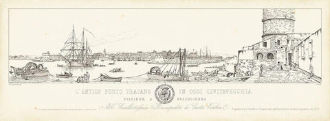 Antique Seaport III Black Ornate Wood Framed Art Print with Double Matting by Aquaroni, Antonio