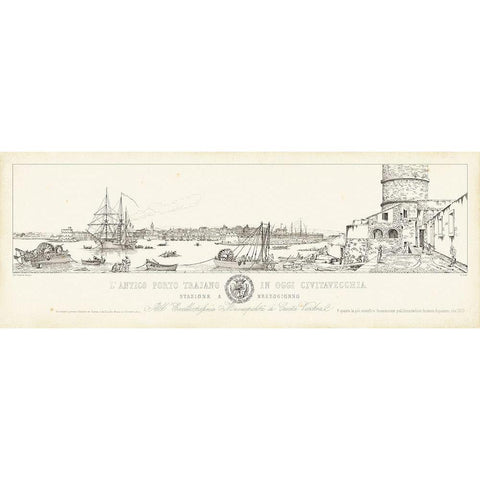 Antique Seaport III Black Modern Wood Framed Art Print by Aquaroni, Antonio