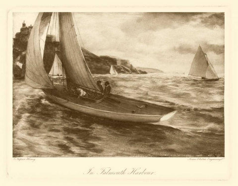 Falmouth Harbor Black Ornate Wood Framed Art Print with Double Matting by Henry, Napier