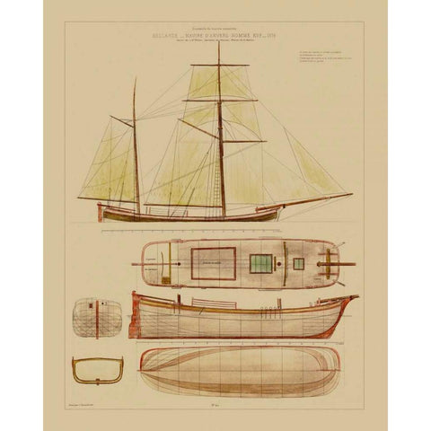 Antique Ship Plan IV White Modern Wood Framed Art Print by Vision Studio