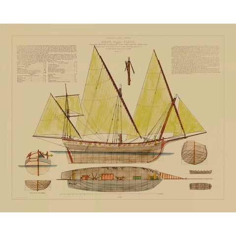 Antique Ship Plan V Black Modern Wood Framed Art Print with Double Matting by Vision Studio