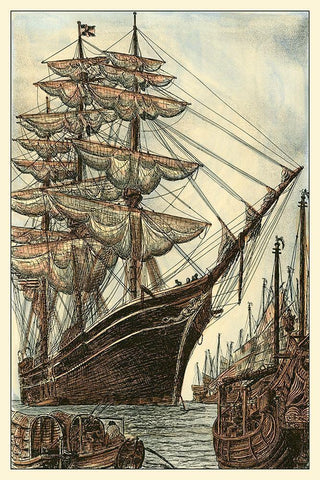 Printed Majestic Ship II Black Ornate Wood Framed Art Print with Double Matting by Vision Studio