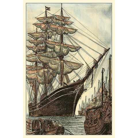 Printed Majestic Ship II Black Modern Wood Framed Art Print by Vision Studio