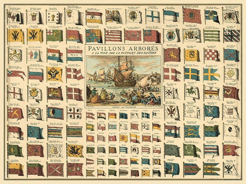 Display of Flags Black Ornate Wood Framed Art Print with Double Matting by unknown