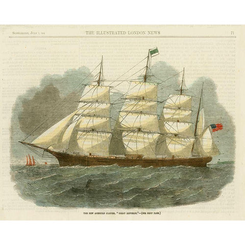 Antique Clipper Ship IV Gold Ornate Wood Framed Art Print with Double Matting by Vision Studio
