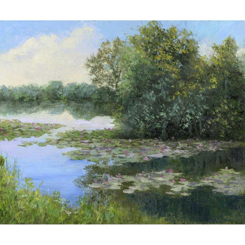 Water Lily Pond Gold Ornate Wood Framed Art Print with Double Matting by Weber, Mary Jean