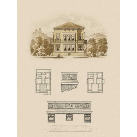 Estate and Plan I White Modern Wood Framed Art Print by Carlsruche