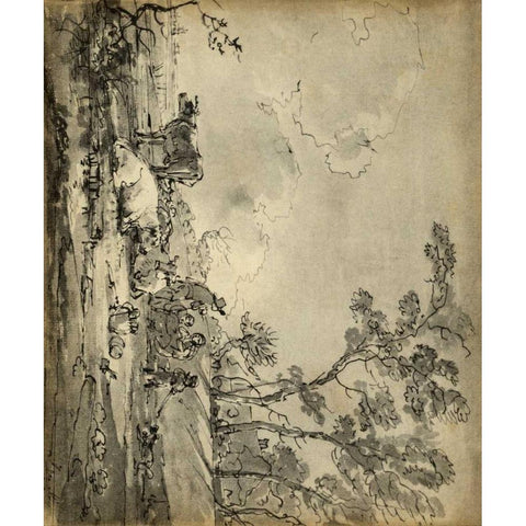 Pastoral Etching II Black Modern Wood Framed Art Print by Unknown