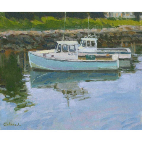 Lobster Boats White Modern Wood Framed Art Print by Calcasola, Stephen