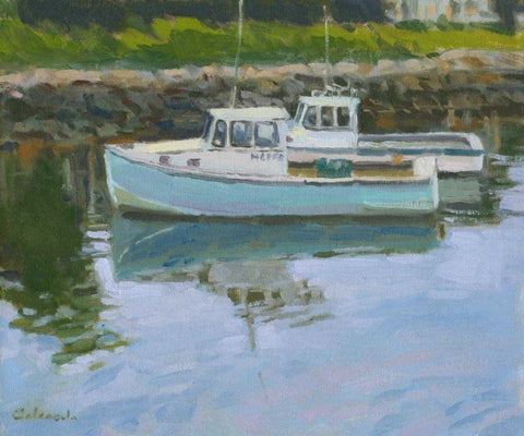 Lobster Boats Black Ornate Wood Framed Art Print with Double Matting by Calcasola, Stephen