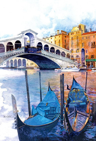 Rialto Bridge - Venice  Italy White Modern Wood Framed Art Print with Double Matting by White, Bruce
