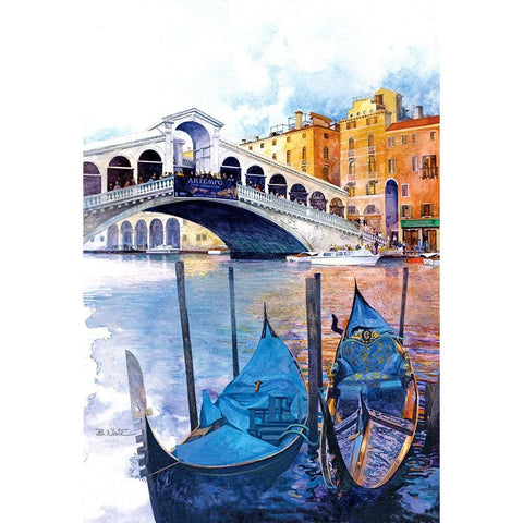 Rialto Bridge - Venice  Italy Black Modern Wood Framed Art Print by White, Bruce