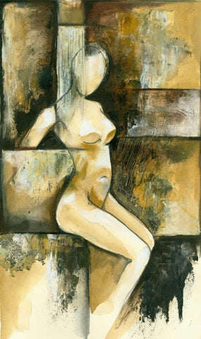 Contemporary Seated Nude I White Modern Wood Framed Art Print with Double Matting by Goldberger, Jennifer