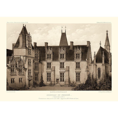 Sepia Chateaux I Gold Ornate Wood Framed Art Print with Double Matting by Petit, Victor