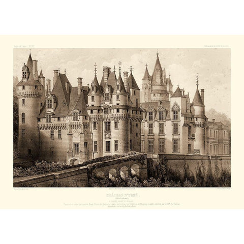 Sepia Chateaux II Black Modern Wood Framed Art Print with Double Matting by Petit, Victor