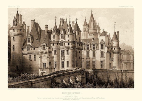 Sepia Chateaux II White Modern Wood Framed Art Print with Double Matting by Petit, Victor