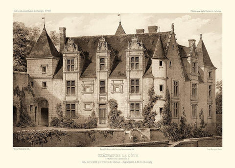 Sepia Chateaux III White Modern Wood Framed Art Print with Double Matting by Petit, Victor