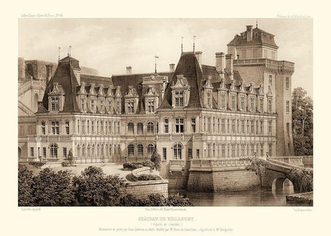 Sepia Chateaux IV Black Ornate Wood Framed Art Print with Double Matting by Petit, Victor