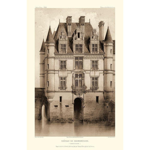 Sepia Chateaux V Gold Ornate Wood Framed Art Print with Double Matting by Petit, Victor