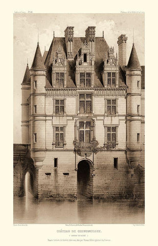 Sepia Chateaux V White Modern Wood Framed Art Print with Double Matting by Petit, Victor