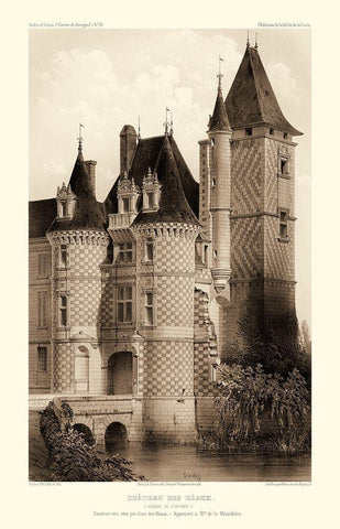 Sepia Chateaux VII White Modern Wood Framed Art Print with Double Matting by Petit, Victor