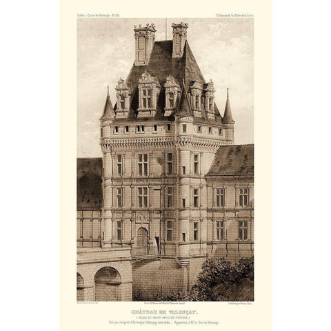 Sepia Chateaux VIII Black Modern Wood Framed Art Print with Double Matting by Petit, Victor