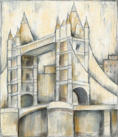 Urban Bridgescape II Black Ornate Wood Framed Art Print with Double Matting by Goldberger, Jennifer