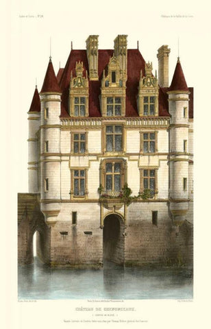 French Chateaux in Brick I Black Ornate Wood Framed Art Print with Double Matting by Petit, Victor