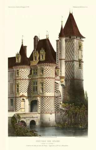 French Chateaux in Brick II White Modern Wood Framed Art Print with Double Matting by Petit, Victor