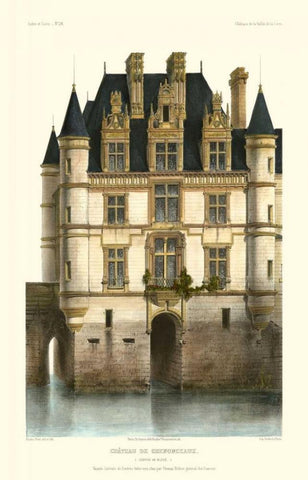 French Chateaux in Blue I White Modern Wood Framed Art Print with Double Matting by Petit, Victor