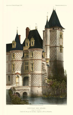 French Chateaux in Blue II Black Ornate Wood Framed Art Print with Double Matting by Petit, Victor