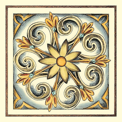 Crackled Cloisonne Tile II Gold Ornate Wood Framed Art Print with Double Matting by Zarris, Chariklia