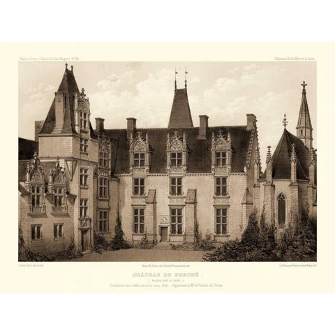 Petite Sepia Chateaux I Gold Ornate Wood Framed Art Print with Double Matting by Petit, Victor