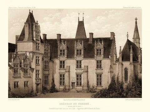 Petite Sepia Chateaux I White Modern Wood Framed Art Print with Double Matting by Petit, Victor