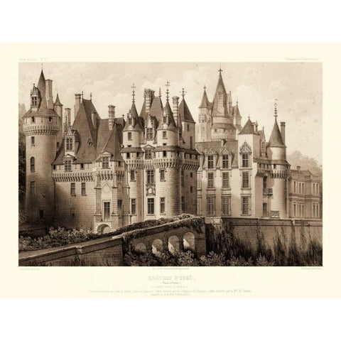Petite Sepia Chateaux II White Modern Wood Framed Art Print by Petit, Victor