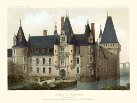 Petite French Chateaux II Black Ornate Wood Framed Art Print with Double Matting by Petit, Victor