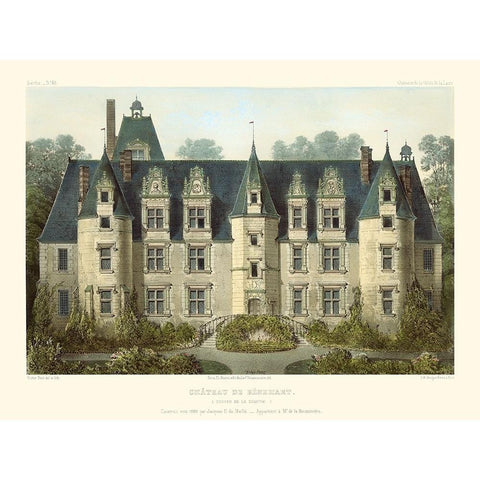 Petite French Chateaux III Gold Ornate Wood Framed Art Print with Double Matting by Petit, Victor
