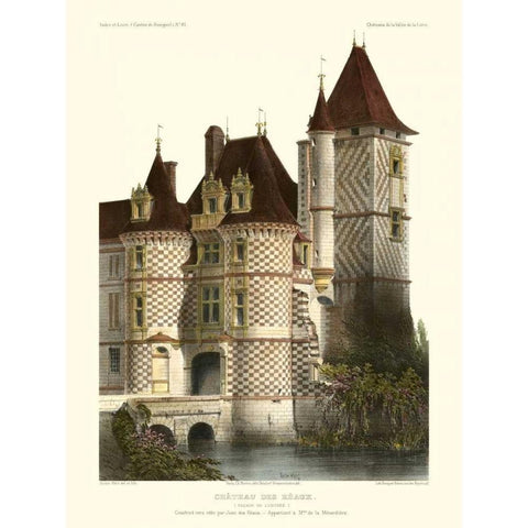 Petite French Chateaux X Gold Ornate Wood Framed Art Print with Double Matting by Petit, Victor