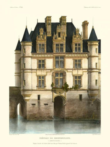 Petite French Chateaux XI White Modern Wood Framed Art Print with Double Matting by Petit, Victor