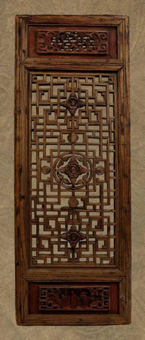 Antique Shoji Screen IV Black Ornate Wood Framed Art Print with Double Matting by Vision Studio